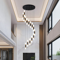 Lustre moderne de luxe en forme de ligne de pêche, en fer, aluminium et PMMA, avec éclairage LED rotatif, design composé pour villas, salons et salles à manger