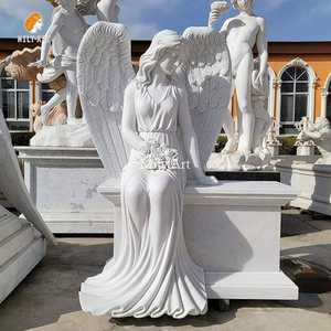 Statues d'anges de cimetière en pierre naturelle sculptées à la main grandeur nature en <span class=keywords><strong>granit</strong></span> et marbre pour les jardins - Product Image 4