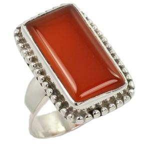 Anillo de Plata de Ley 925 al por Mayor con Engaste de Bisel, Hecho a Mano con Gema Natural de Cornalina Naranja, Estilo Clásico para Bodas y Fiestas - Product Image 1