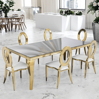 Table à manger en acier inoxydable doré, meubles de luxe en verre miroir, événement de mariage en métal