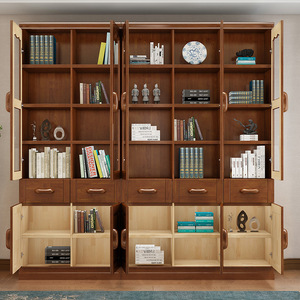 Meuble Okusu, bibliothèque en chêne massif à 5 portes, 601A, grande capacité, organisateur de bureau, étagère de rangement moderne minimaliste - Product Image 1