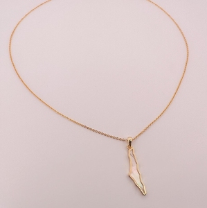 Carte de Palestine plaquée or 18 carats à la mode carte délicate polie avec collier en pierre coquille ou onyx bijoux de Palestine - Product Image 3