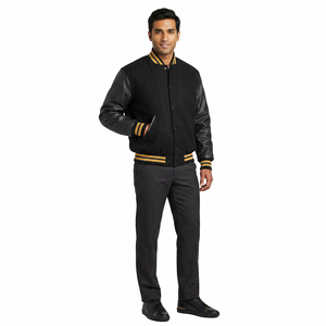 Blousons Homme Personnalisables en Gros, Vierge, en Toile Enduite, Brodés, Style High Street, Hiver, Patchwork, Type Letterman Baseball, Col Montant - Product Image 1