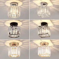 Plafonniers LED Abat-jour Cristal Noir Or Salon Chambre Moderne Rond Carré Lampe de Plafond Décorative E27
