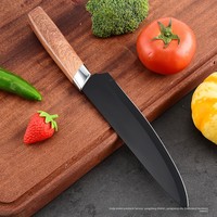 Ensemble de couteaux de cuisine en acier inoxydable, grain de bois électroplaqué, 6 pièces, boîte artisanale, ambidextre, tranchant et durable, bord droit