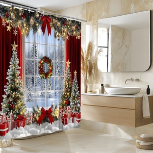 Cortina de Ducha de Poliéster con Diseño Navideño Verde, Cortina de Baño con Impresión Digital, Impermeable, Impresión Personalizada, Venta al por Mayor, Moderna - Product Image 4