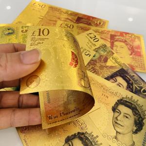 Banconota Decorativa da 10 Sterline UK in Foglia <span class=keywords><strong>d</strong></span>'<span class=keywords><strong>Oro</strong></span> 24K, Denaro Finto Placcato <span class=keywords><strong>Oro</strong></span> in Plastica - Product Image 6