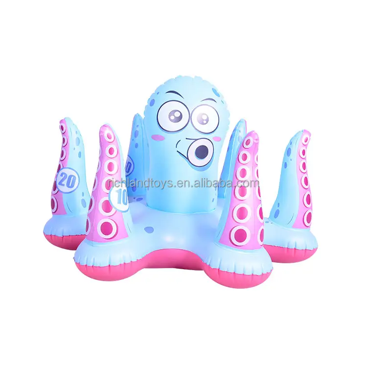 Outdoor Backyard Blue Octopus Inflatable Sprinkler Splash Pool Toy For Kids Swimming Pool Ring Toss Water Game