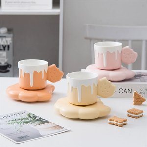 Tazza da tè domestica con piattino porta biscotti a forma di dolce, tazza creativa per caffè e piattino in ceramica - Product Image 3