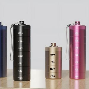 Organizer Weekly Metal Travel Box Waterproof - 7 Day Large Aluminum Alloy Container, Portable Daily <b>Pill</b> Case Custom Logo - Product Image 3