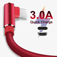 Cable USB-C de Nailon Trenzado de 1-3m, Ángulo Recto de 90 Grados, Carga Rápida, Doble Codo, Tipo C, Conductor de Cobre Puro para Teléfono Móvil