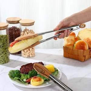 Pinces de cuisine en bois d'olivier et bambou, 2 tailles, pour la cuisson et le service de salades, ensemble d'ustensiles avec embouts en bois, sans danger pour les aliments, lavage à la main uniquement - Product Image 2