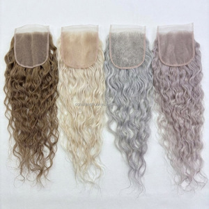Cheveux humains vierges bruts européens, couleur blond cendré <span class=keywords><strong>miel</strong></span>, cuticules alignées, avec closure en dentelle suisse HD 5x5 6x6 2x6 - Product Image 1