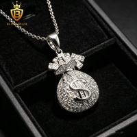 Pendentif Sac d'argent Dollar en Argent Sterling 925 avec Moissanite VVS, style Hip Hop, Bijou de fête pour hommes de prestige