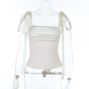 Top de tirantes básico y versátil con cuello cuadrado, diseño plegado, color liso, estilo americano, ajuste ceñido, novedad de verano 2026. - Product Image 5