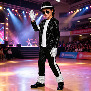 Costume da Michael Jackson per Bambini, Outfit Retrò Anni '80 con Paillettes, Costume da Disco per Ragazzi con Cappello e Guanti per Feste di Halloween - Product Image 6