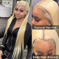Perruque Lace Frontale 13x6 en Cheveux Humains Blonds 613 de 40 Pouces, Lisse, Pré-Pluckée, avec Dentelle Transparente