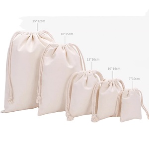 Pochette à cordon en toile de coton recyclé personnalisée en gros, petite pochette en mousseline blanche colorée à double cordon pour emballage de bijoux - Product Image 1