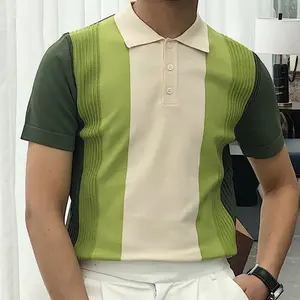 T-shirt in seta di ghiaccio Slim fit da uomo estiva all'ingrosso manica corta polo a righe con colori a maglia polo di ultima generazione