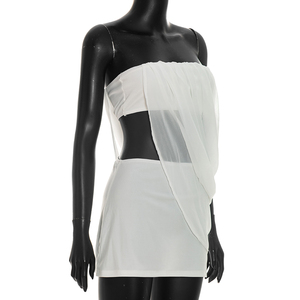 Viviblook D26ST148 Women Summer Set Solid Color Sexy Sleeveless Chiffon <b>Patchwork</b> Strapless Top Mini Bodycon <b>Skirt</b> Two Piece Set - Product Image 2