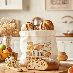Bolsa de Pan Personalizada con Cordón de Algodón Reciclable, Forro de Plástico Impermeable de Grado Alimenticio, Bolsa Reutilizable para Panadería, Artesanía - Product Image 1