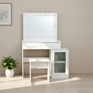 Diseños Sencillos de <span class=keywords><strong>Tocador</strong></span> de Madera Maciza de Estilo Europeo con 4 Cajones, Color Blanco, con Espejo LED - Product Image 1