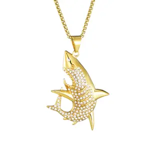 Hot-selling Fashion Trend Stainless Steel Hip Hop Jewelry Iced Out Shark Pendant Necklace For Man Women