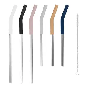 Hot Selling Sellers Reusable Metal 304 Stainless Steel Reusable Straws Drinking Straw Sets With Silicone Tips