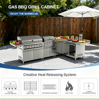 Cocina Modular para Exteriores con Parrilla de Gas de 6+1 Quemadores, 72000 BTU, con Parrilla de Carbón, Enfriador de Vino, Acero Inoxidable 304 para Jardín
