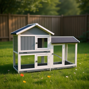 Casa para conejos con panel UV, base extraíble, malla metálica, bandeja sin fugas, para interior y exterior, construcción de madera, uso en todas las estaciones - Product Image 2