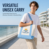 Sac fourre-tout en toile brodé avec logo personnalisé, sac à main Coastal Tide Boat avec poche avant, sac en coton robuste pour la plage et les trajets quotidiens