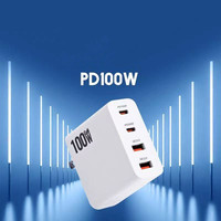 Adaptateur GaN compact 100W USB C PD 2C2A4 ports, logo personnalisé, type C, chargeur mural portable, charge rapide, alimentation pour voyage