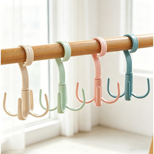Multifunctional household underwear and hat hooks, no-<b>drill</b> storage rack, rotating four-claw hooks for hanging bags. - Product Image 3