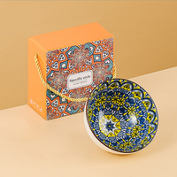 Ensemble de bols en céramique et porcelaine de 4,5 pouces, style bohème et luxe léger, vintage, passe au micro-ondes, boîte cadeau avec cuillère pour cadeau de mariage