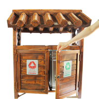 Poubelle commerciale double pour l'extérieur Grande poubelle à ordures pour le recyclage des déchets Street Park Use Wood-like Metal Trash Bin