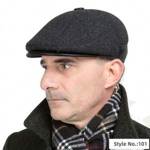 Gorras de invierno de mezcla de lana afelpada estilo Ivy para hombre, gorras de periódicoero, boinas, gorras de taxista con orejeras, gorras de conductor cortavientos, diseño liso, venta al por mayor - Product Image 5