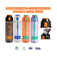 Bouteille d'eau sport transparente de 750 ml avec bec en silicone, couvercle à clapet à ouverture rapide, verrou de sécurité et poignée de transport pour la gym et les voyages – En stock