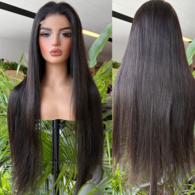 Glueless Raw Brazilian Human Hair Wig 13*4 HD Lace Wigs Virgin Hair 250 Density 28 Inch Bone Straight Wigs Human Hair