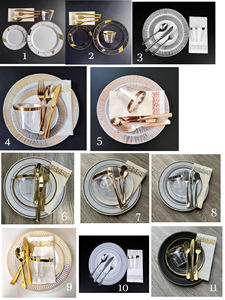 175 ensembles de <span class=keywords><strong>vaisselle</strong></span> marine assiettes avec couverts <span class=keywords><strong>vaisselle</strong></span> jetable en plastique robuste avec bord en dentelle argentée pour la fête de mariage - Product Image 6