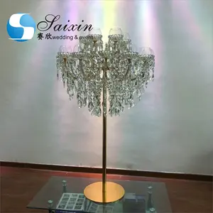 ZT-325L Saixin Cantik Kristal 18 Lengan Tempat Lilin Bunga Berdiri untuk Tengah Pernikahan