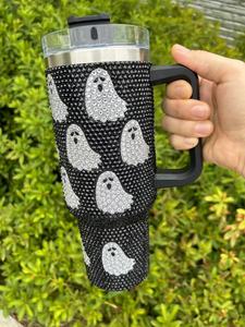 Nieuwe Halloween Geschenken Bling Strass Ghost <span class=keywords><strong>Skull</strong></span> Cups 40Oz Rvs Strass Halloween Pompoen Tuimelaars Met Stro - Product Image 3