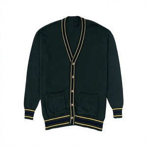 Cardigan en tricot vert foncé pour homme, manches longues, bordure contrastée, couleur unie, fermeture boutonnée, pull pour homme. - Product Image 1