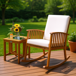 Ensemble de jardin et de terrasse en bois d'acacia, chaise à bascule et table, style traditionnel, meubles en bois massif - Product Image 2
