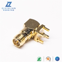 Conector RF hembra de ángulo recto RP SMA chapado en oro de 90 grados, conectores coaxiales internos roscados externos