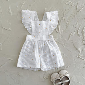 Sıcak satış 2025 bebek yaz ince kadın bebek giysileri, küçük uçan kollu, yenidoğan işlemeli çiçek giyim tulum tek - Product Image 3