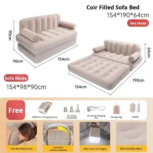 2-in-1 Inflatable PVC Sofa <strong>Bed</strong> Flocking Cover Portable Foldable Chair Mattress Camping Lounge Air Couch for Home Outdoor <strong>Travel</strong> - Product Image 6
