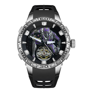 <span class=keywords><strong>Montre</strong></span> mécanique automatique Black Panther, design squelette en cristal, style super-héros pour homme, édition limitée de luxe, bracelet en silicone de haute qualité - Product Image 1