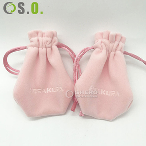 Bolsa de embalaje de lujo de seda de terciopelo rosa con logotipo personalizado, bolsa de regalo para joyería de terciopelo con cordón - Product Image 3