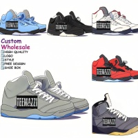 TEEMAZZI Baskets de basketball rétro 5 à coussin d'air, gris loup, logo personnalisé, chaussures montantes antidérapantes pour hommes, sport et entraînement décontractés