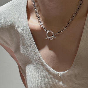 Kalung manik-manik kristal putih untuk wanita, rantai tali hitam buatan tangan 12mm 8mm 4mm dengan gesper perak Sterling 925 - Product Image 3